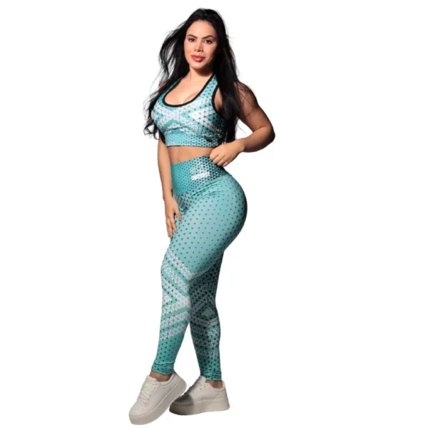 Conjunto Fitness Cintura Alta Azul – Legging e Top em Poliamida