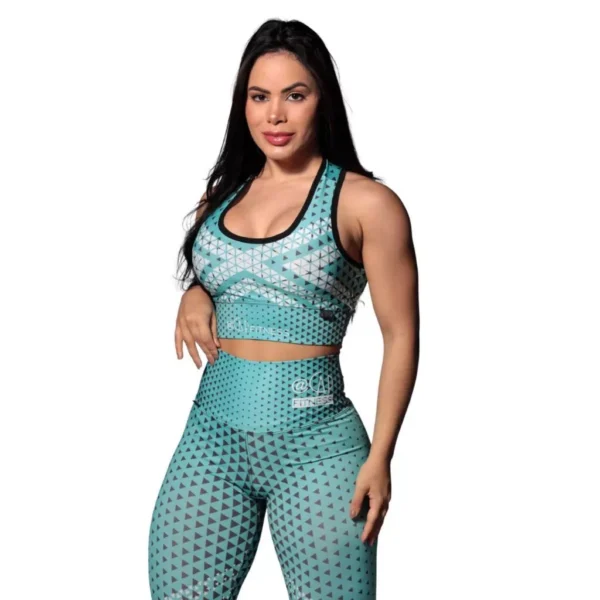 Conjunto Fitness Cintura Alta Azul – Legging e Top em Poliamida